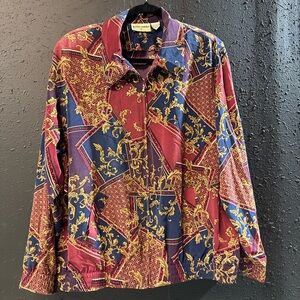 Alfred Dunner Womens Zip Up Lightweight Spring Jacket Patterned Size 18